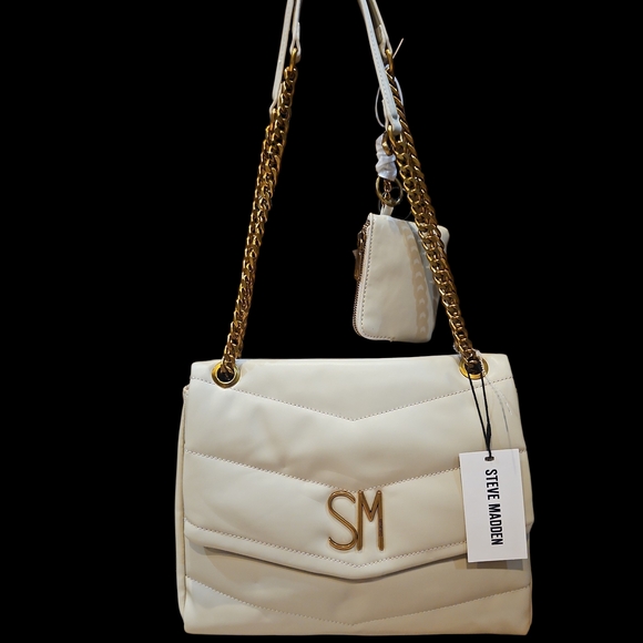 Steve Madden Bparker Oatmilk Cream Quilted Shoulder Bag With Change Wallet - Picture 4 of 15